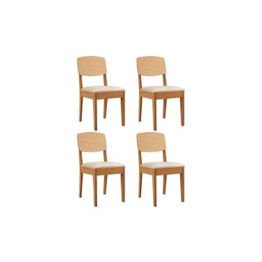 Imagem de Cadeira de Cozinha Havana Premium Kit 4 Un Naturalle/Suede Creme - Rufato
