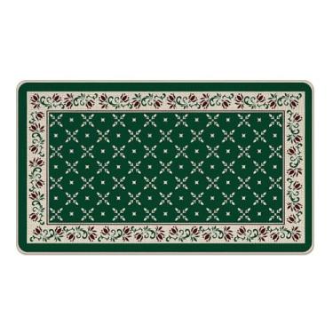 Imagem de Livcoz Tapete de porta da frente vintage vitoriano floral de boas-vindas, tapete decorativo de flores simétricas verdes, tapete de entrada antiderrapante, palácio, artístico, discreto, interior