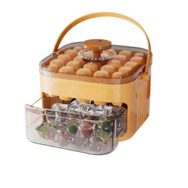 Imagem de Máquina de cubos de gelo com gaveta de armazenamento, moldes de bandeja de gelo de plástico sem BPA 25/50 cubos de gelo, prensa manual de fácil liberação para cozinha doméstica, bar, festas (laranja)