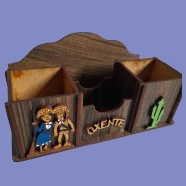 Imagem de Porta Guardanapo CASAL OXENTE Paliteiro Saleiro Açucareiro | MDF Tabaco 14X7x7cm * Magazine Baldi