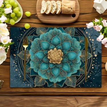 Imagem de Jogo americano clássico metálico com borda floral multipose - lavável, perfeito para festas de fim de ano, decoração de casa, mesas de cozinha e celebrações de jantar retangulares