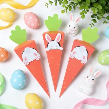 Imagem de 12 caixas de petiscos de Páscoa, caixas triangulares de doces em forma de cenoura, caixa de papelão 3D, recipiente de presente de papel, bolsa de lembrancinha de festa para decoração de festa de