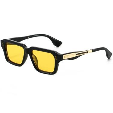Imagem de AIEYEZO Óculos de sol retangulares para homens e mulheres, moderno, armação quadrada, óculos de sol de designer retrô dos anos 90, Preto/Amarelo, MM