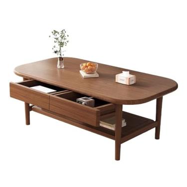 Imagem de Mesa de centro de madeira com 2 gavetas e prateleira de armazenamento, design moderno de meados do século para sala de estar, apartamento e escritório