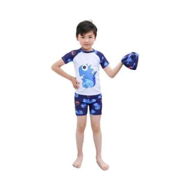 Imagem de Maiô Infantil De Secagem Rápida Com Manga Curta Para Meninos, Tamanho 