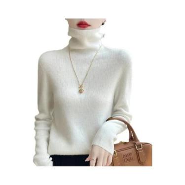 Imagem de Suéter Feminino De Tricô Gola Alta Outono Inverno, Blusa Elegante De M