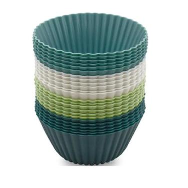 Imagem de Copos de Assar Reutilizáveis Silicone Forminhas Muffin Alimentício Sem BPA Seguros para Forno e Lavadora Louças com Conjunto 12 Bicos Confeitar