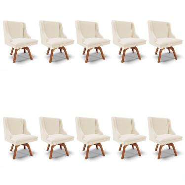 Imagem de Kit 10 Cadeiras Estofadas Giratória Para Sala De Jantar Lia Linho Bege - Ibiza