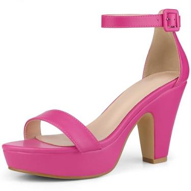 Imagem de Perphy Sandálias femininas de salto grosso com plataforma, Rosa choque, 36