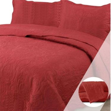 Imagem de Cobre Leito Colcha Casal Queen Pratika Dupla Face 03 Peças - Terracota - 100% Poliéster