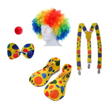 Imagem de Fantasia de Palhaço Peruca Gravata Nariz Sapato Suspensório