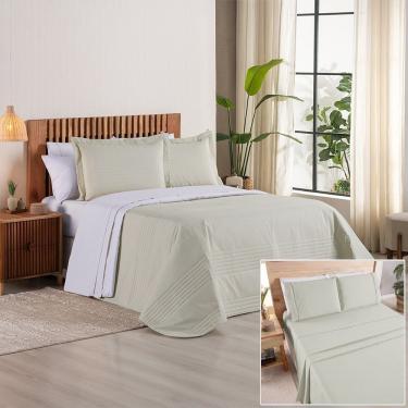 Imagem de Kit Cobre Leito + Jogo De Cama Premier Casal 7 Peças Hipercal 200 Fios 80% Algodão, 20% Poliéster - Caqui