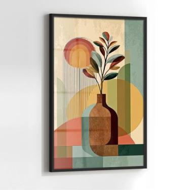 Imagem de Quadro com Moldura e Acrilico Cristal Vidro Vasos Abstrato  para Sala,