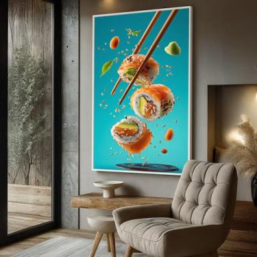 Imagem de Quadro com Moldura e Acrilico Cristal Vidro Sushi Bar Japonesa para Sa