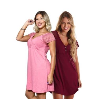 Imagem de Kit com 2 Camisolas Confortáveis em Viscose com Detalhes em Renda Esti