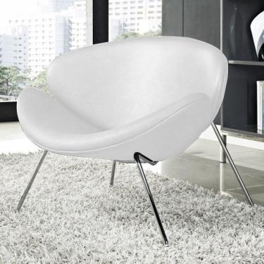 Imagem de Poltrona Trevo Couro Natural Branco Base Cromada