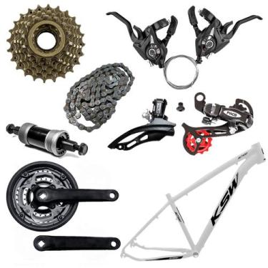 Imagem de Quadro Bike MTB Aro 29 KSW XLT 100 + Kit Transmissão 21V, Branco, Pret