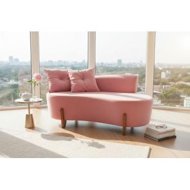 Imagem de Namoradeira Sofá Feijão Luna 130cm Orgânica Veludo Rosa - Mazzero Deco