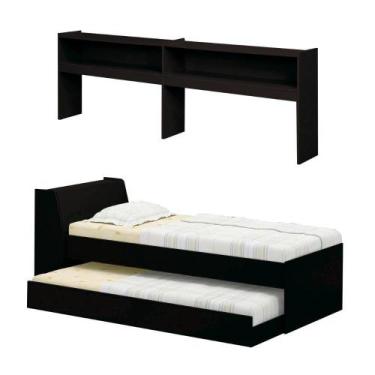Imagem de Cama Solteiro Bicama Com Estante Ditália Bb-28-29 Preto - DITÁLIA MÓVE