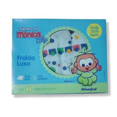 Imagem de 5 Fraldas de Pano Turma Monica Baby Luxo 70x70 100% Algodão, 70x70, Az