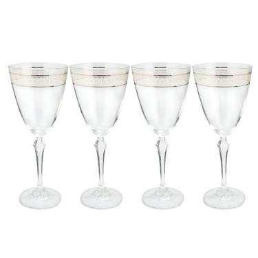 Imagem de Jogo De Taças Água Suco 350ml Kit 4 Peças Cristal Friso Dourado Luxo -