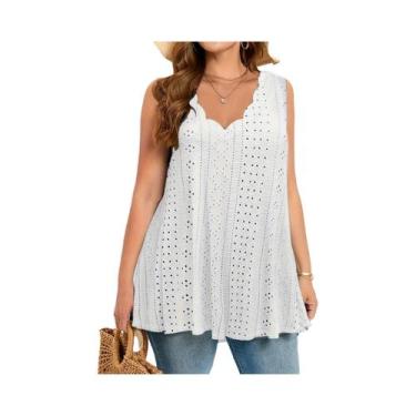 Imagem de Camiseta Sem Mangas Com Detalhe Em Renda Para Mulheres plus Size, Roup