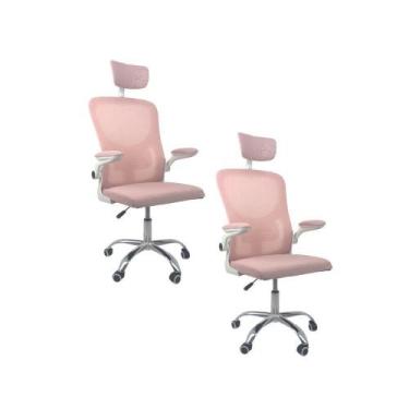 Imagem de Kit 2 Cadeiras De Escritório Oficial Vegas Apoio Rosa Branco - Oficial