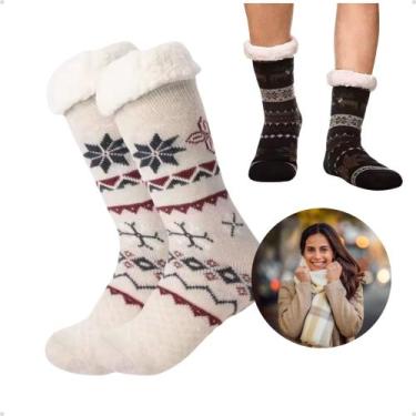 Imagem de 2 Pares Meias Térmica Inverno Forrada Lã Adulto Frio Antiderrapante So