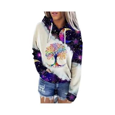 Imagem de Moletom Feminino Com Estampa De Lua E Cordão, Manga Comprida, Casual, 