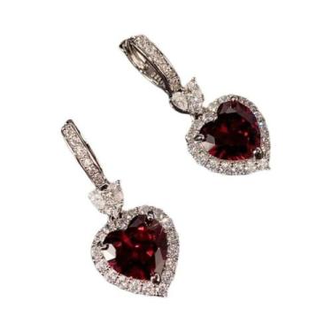Imagem de Brincos De Argola Com Zircônia Cúbica Em Formato De Coração De Granada