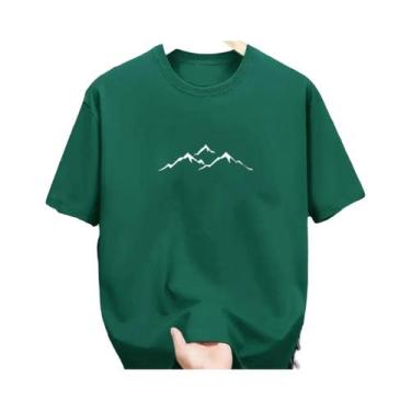 Imagem de Camiseta Masculina De Verão Em Algodão Casual Solta Com Gola Redonda E