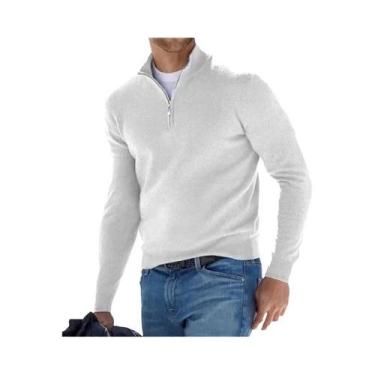 Imagem de Suéter Masculino Slim Fit Com Decote Em V, Pullover Quente Com Zíper F