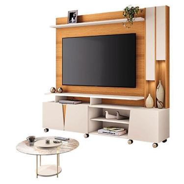 Imagem de Estante Home Theater Virtus Cinamomo Off White Com Mesa De Centro Sky Com Tampo De Vidro Off White - Hb Móveis