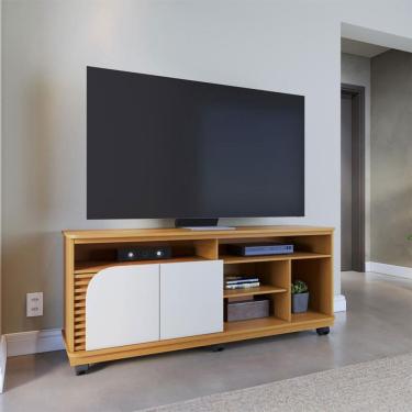 Imagem de Rack para TV Até 65 Polegadas Jurerê 2 Portas Ripado Naturalle/Off White Matte - Colibri