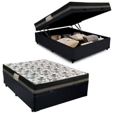 Imagem de Cama Baú Casal Sintético + Colchão Casal Ortobom Iso Dupla Face 60x138x188 preto
