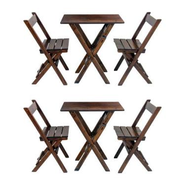 Imagem de Kit 2 Jogos de Mesa Aparador Bar Dobrável com 2 Cadeiras em Madeira Ma