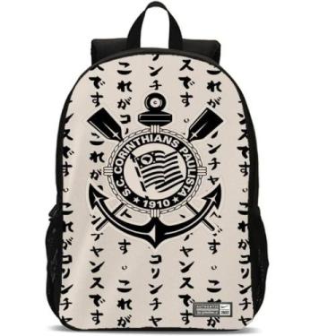 Imagem de Mochila Escolar Corinthians Preta Masculina Resistente, Branca