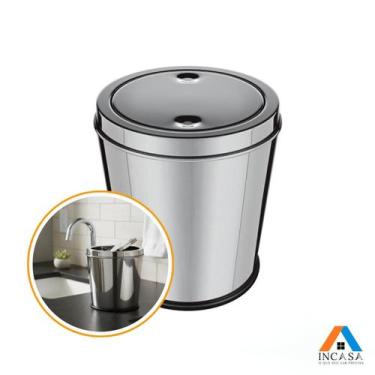 Imagem de Lixeira Pia Inox Cozinha Banheiro Tampa Basculante 3 Litros - Euro Hom