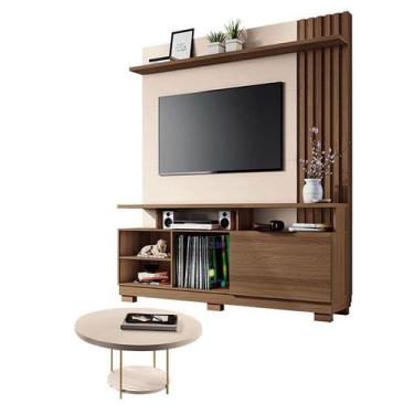 Imagem de Estante Home Theater Artheo Castanho Off White com Mesa de Centro Sky 