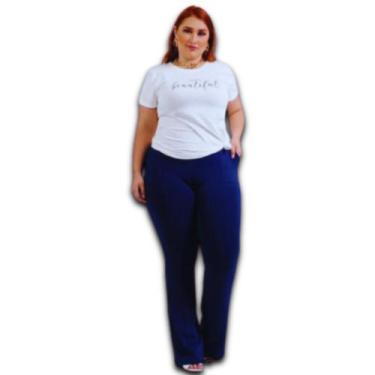 Imagem de Calça Flare Feminina Pantalona Poliamida c/ Bolso Plus Size - Amoplus,