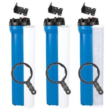 Imagem de Kit 3 Filtros Completo Carvão Ativado Polipropileno 20 X 2,5 Azul - Ro