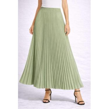 Imagem de Saia Midi Plissada Feminina Cintura Alta Elegante Cor:Verde ClaroTaman