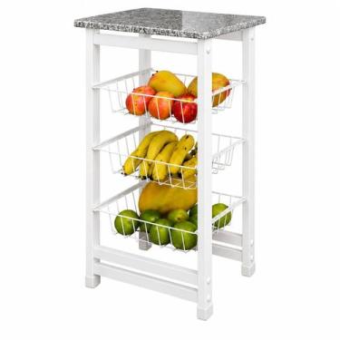 Imagem de Fruteira Chão Cozinha 3 Cestos Extra Forte Tampo Granito Cor:Branco - 