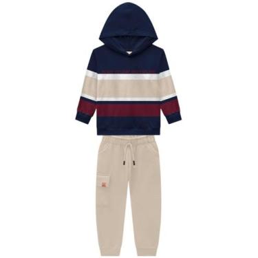 Imagem de Conjunto Menino Moletom Flanelado Estampa Camadas Milon, Azul marinho,