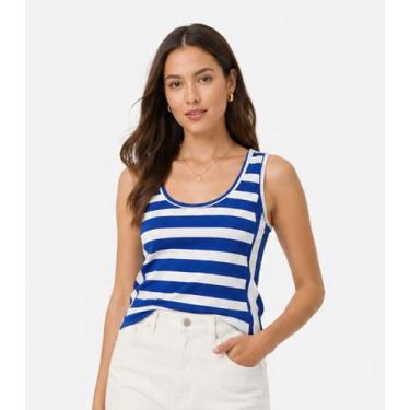 Imagem de Regata Feminina Em Malha Listrada Infinita Cor Azul, G, Azul