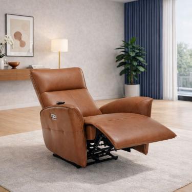 Imagem de Poltrona Quebec Reclinável Elétrica com Massagem e Aquecimento PU Caramelo com Rodízios Gran Belo