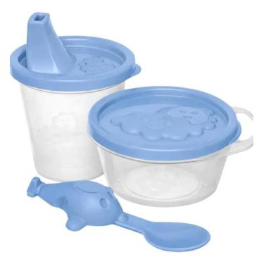Imagem de Kit Alimentação Infantil Para Bebê 3 Peças Copo Colher Pote - - Jaguar