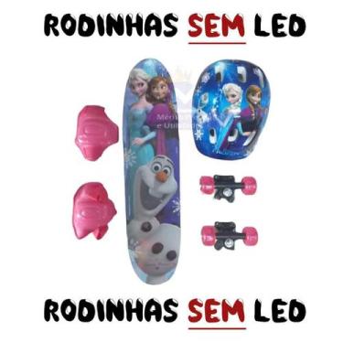 Imagem de Skate Infantil Frozen Kit Proteção Rodas Gel Prancha Lixa Antiderrapan