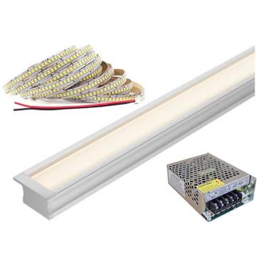 Imagem de KIT PERFIL EMBUTIR 1 METRO BRANCO + FONTE 3A + FITA 240 LEDS BRANCO QUENTE