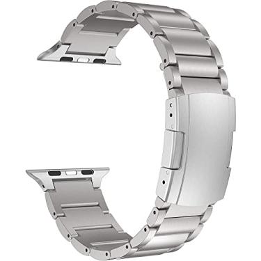 Imagem de MaKTech Pulseira de Titânio,Metal band com Fivela de Tartaruga,para Apple Watch 10/9/Ultra 2/SE/8/7[2024] (46mm/45mm/44/49mm,Prata)